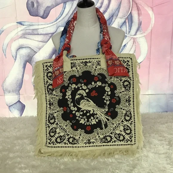 Agua Bendita Black and Cream Tote with Blue Accents - Picture 5 of 5